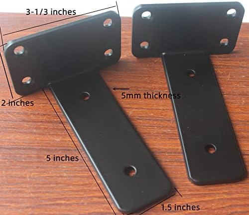12 Pack - 5 inch Black Hidden L Shelf Bracket (1/5 Inch Thicked) Iron Floating Shelf Brackets Rustic Industrial Metal Br