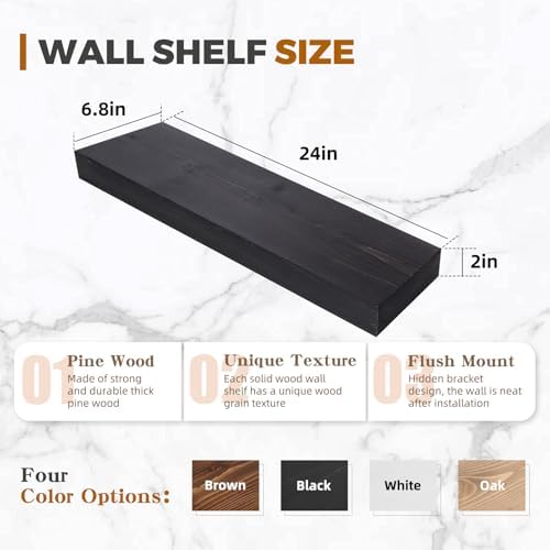 Floating Shelves, 24 Inch Wall Mounted Shelves, Set of 2, Black