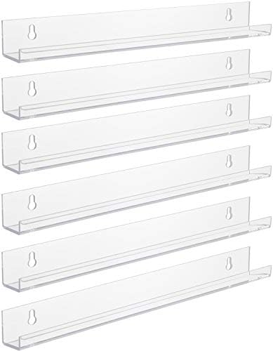 Sorbus Acrylic Nail Polish Organizer Rack 6 Pack 15" - 90-120 Bottles - Wall Mounted Floating Shelves Ledges Clear Invis