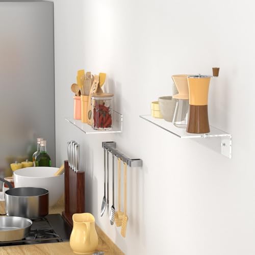 FEMELI 2 PCS 17" Acrylic Floating Shelves, Clear Shelf for Wall Display