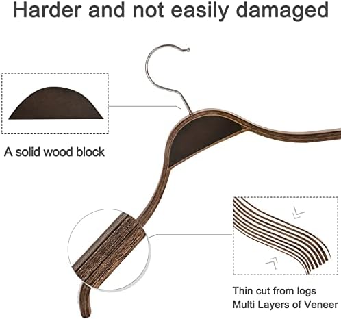 TOPIA HANGER Slim Wooden Hangers with Extra Soft Non-Slip Rubber Grips, 10-Pack High-Grade Fashion Hanger No Shoulder Bump for Sweater, Camisole, Jacket, Dress, Coat (Antique) -CT15A