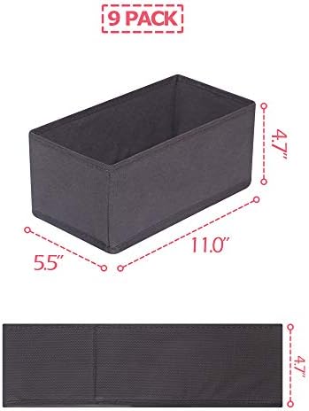 DIOMMELL 9 Pack Foldable Cloth Storage Box Closet Dresser Drawer Organizer Fabric Baskets Bins Containers Divider for Clothes Underwear Bras Socks Lingerie Clothing, Dark Grey 090
