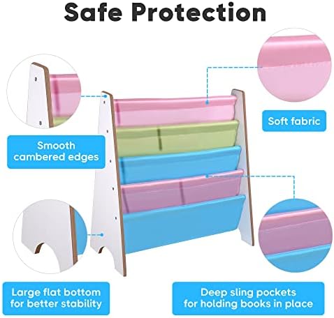 Yescom Wood Kids Book Shelf Sling Storage Rack Organizer Bookcase Display