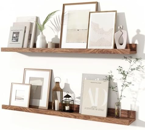 Fun Memories Picture Ledge Shelf, 32 Inch Floating Shelves Set of 2, Nursery Book Shelves for Kids, Wall Mounted Bookshe