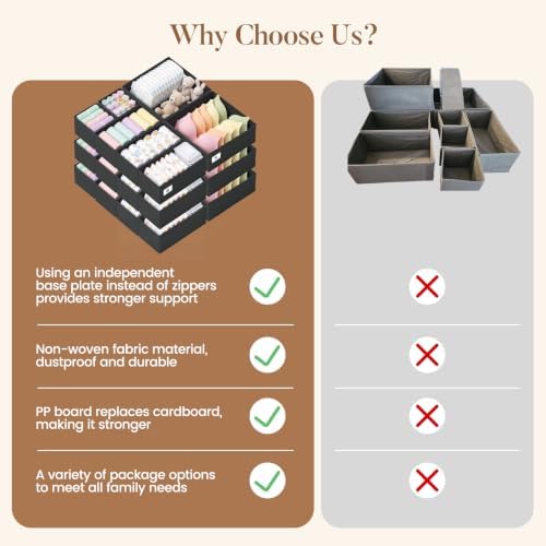 Drawer Organizer Storage for Clothes, Socks, 21 Pack, Black