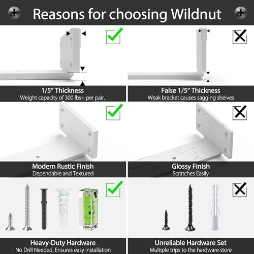 Floating Shelf Brackets 4 Inch 6 Pack, Hidden L Brackets for Shelves White
