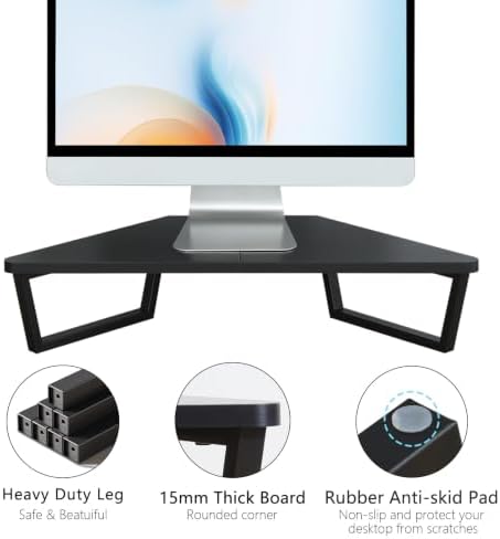 TEAMIX Corner Monitor Stand with Drawer and Phone Holder, 26x12.6x5.3in