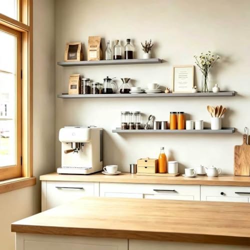 Grey Floating Shelves for Wall Decor, 36 in Shelf with Lip Set of 2