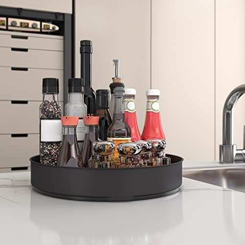 VAEHOLD Lazy Susan Stainless Steel Black Spice Rack Turntable for Pantry Cabinet - Decorative Trays Storage Containers O