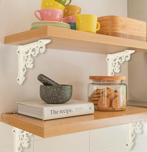 NACH Victorian Antique White Shelf Brackets 5 inch, Decorative Shelf Brackets for Wood Shelves, Small Shelf Brackets, Wa