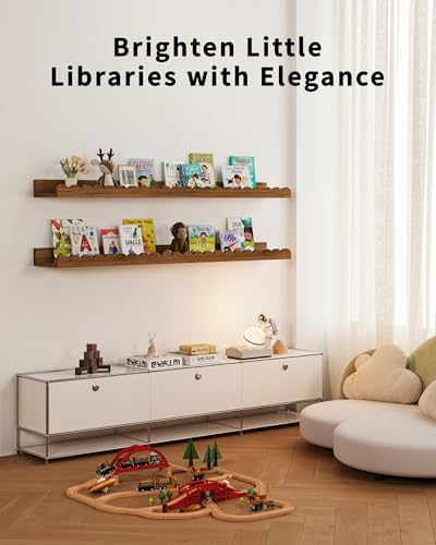 Shario Nursery Book Shelves, 4-Pack White Floating Shelves for Wall Kids, Scalloped Shelves, Wall Book Shelves for Bedro