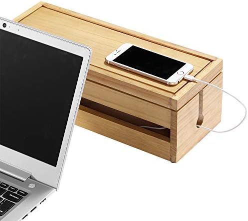 Changsuo Cable Management Box Wooden Cord Organizer Box for Extension Cord Power Stripe Surge Protector Wire Management 