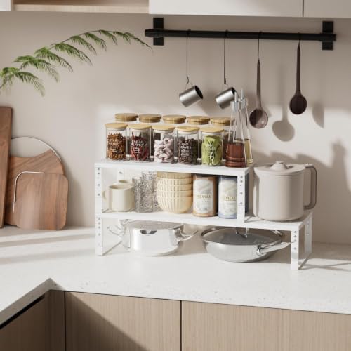 Expandable Spice Rack & Kitchen Cabinet Organizer - Stackable, Adjustable Shelves for Cabinets, Countertops, Cupboards &