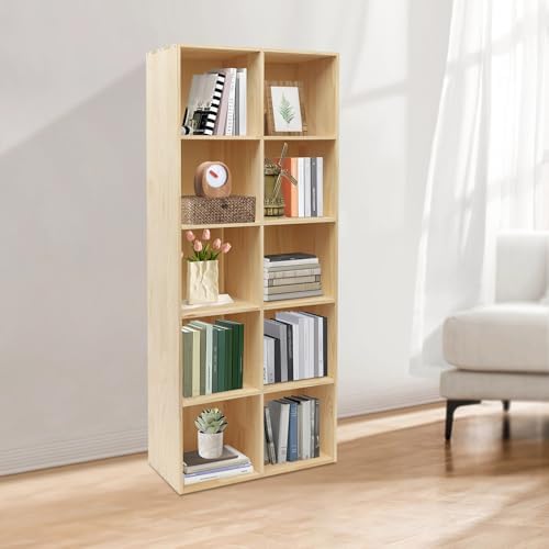Solid Wood 10 Cube Storage Organizer Small Bookshelf for Small Spaces Wooden Cube Shelf Bookcase Floorstanding Storage S