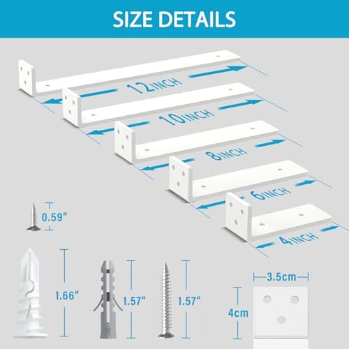 Goovilla Floating Shelf Brackets 8 Inch for 2×4" Wood Stud, 4 Pack, White