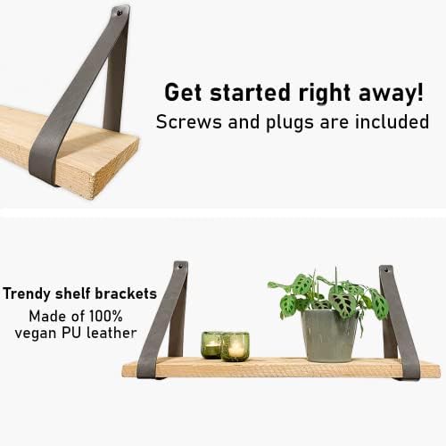 Brute Strength – PU Leather Shelf Brackets - Gray - 6 Pieces - Wall Support - Shelf Supports - Synthetic Leather Shelf C