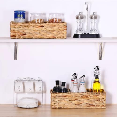 Vagusicc 3 Section Wicker Storage Basket, Hand-Woven Water Hyacinth Storage Baskets, Wicker Baskets for Storage, Toilet 
