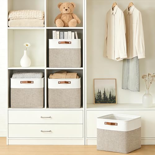 Bagnizer 13x13 Cube Storage Bins, Collapsible Fabric Storage Box, 4 Pack Closet Baskets with Handles for Organizing, She