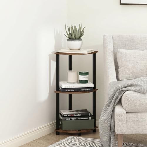 Furinno TURN-N-TUBE Corner Shelf, 3-Tier Corner Bookshelf, Display Storage Shelves, for Organization and Storage, Living