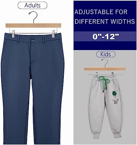 Amber Home 24 Pack Natural Wooden Pants Hangers with Adjustable Clips, 14"