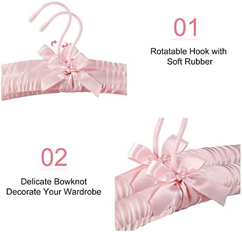 TOPIA HANGER Satin Padded Hangers for Women Clothing 17-inch 5 Pack Pink
