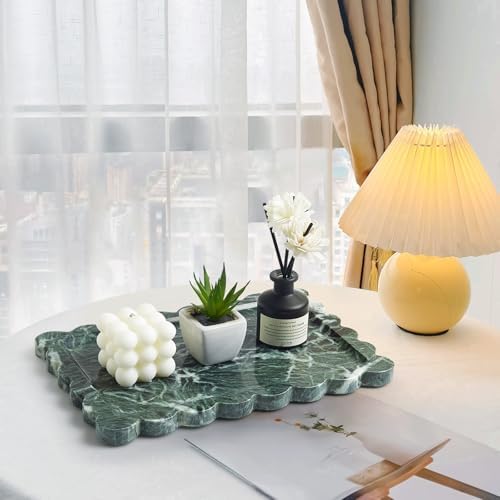 Scalloped Natural Marble Tray - Decorative Stone Tray for Bathroom & Vanity