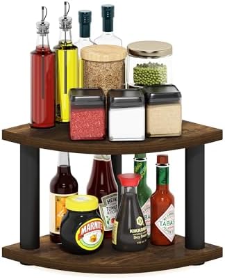Furinno Turn-N-Tube Kitchen Countertop Organizer, 2-Tier Corner Countertop Organizer Shelf, Corner Shelf, for Kitchen, P