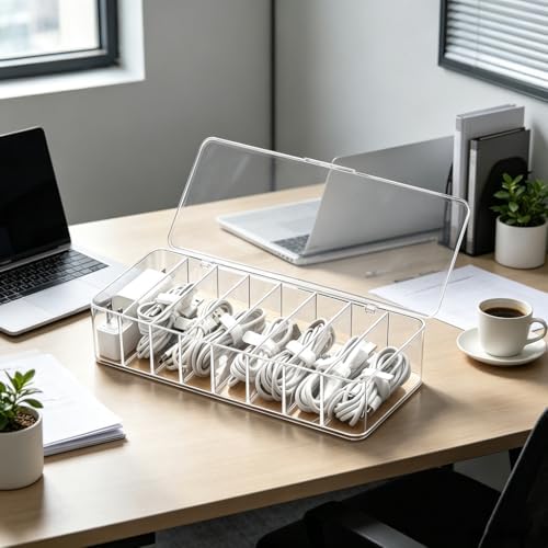 cord organizer box, 10.2 x 3.5 x 2.2in, Desktop Cord Organizer with Compartments (1)