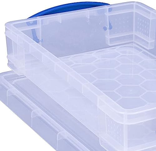 Really Useful Box 4 Liter Plastic Stackable Storage Container w/Snap Lid & Built-In Clip Lock Handles for Home & Office 
