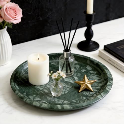 Marble Round Vanity Tray, Natural Polished Serving Tray