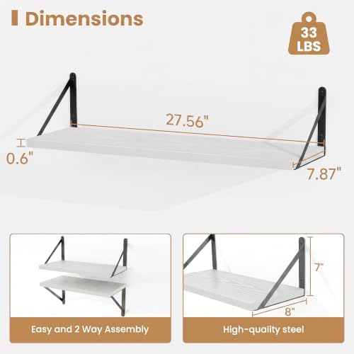 Heimlove Floating Book Shelves for Wall,27.56Inches Long Wall Mounted Bookshelves,Heavy Duty Bracket Shelves for Living 