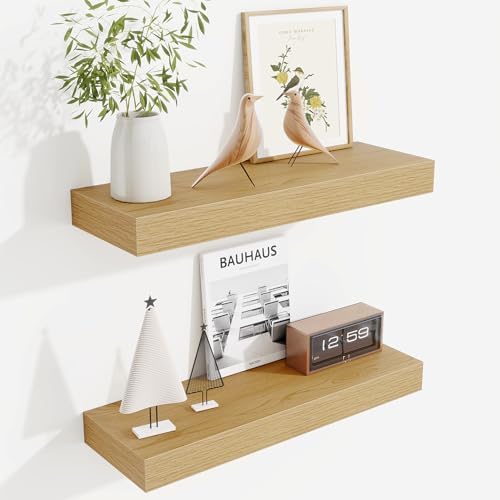 Fun Memories Floating Shelves Bathroom for Wall Mounted Shelves, 20 Inch Wood Shelf Set of 2, Home Storage & Display Dec