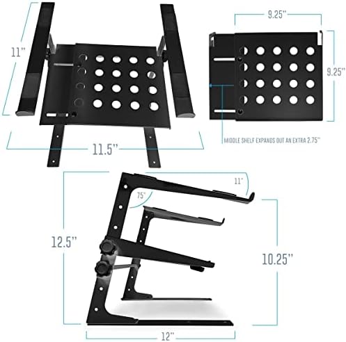 AxcessAbles Two-Tier Adjustable DJ Stand with Clamps | for DJ Controllers, Music Mixers, Laptops up to 20lbs.| DJ Contro