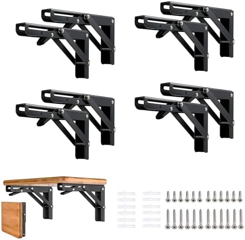 Folding Shelf Brackets 10 inch 8 Pcs - DIY Wall Mounted Shelf Bracket for Garage Workstation, Stuff Supports, Plant Stan