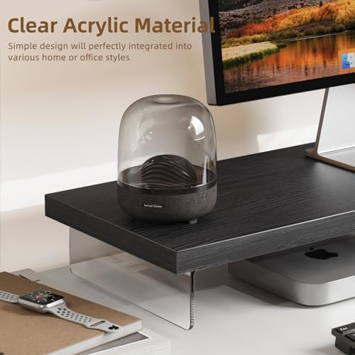 Monitor Stand Riser, 25x10 in Wood & Acrylic Computer Desk Organizer Shelf