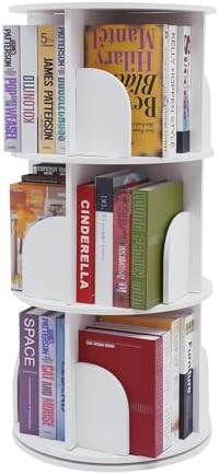 3-Tier Rotating Bookshelf,360° Spinning Corner Bookcase,Floor Standing Revolving Bookcase Storage Rack Narrow Book Shelf