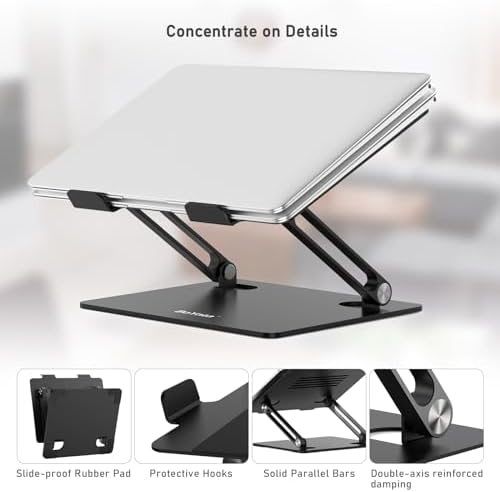 BoYata Laptop Stand, Adjustable Metal Desktop Riser, Up to 15 Inches, Black