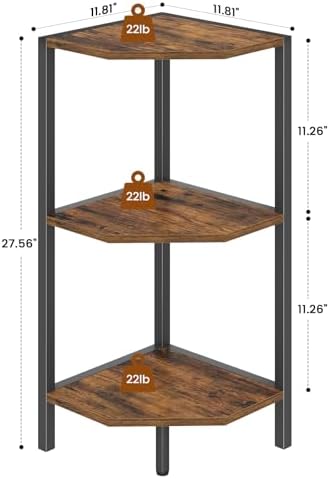 Creso hom Corner Shelf, 3-Tier Industrial Corner Bookshelf with Metal Frame