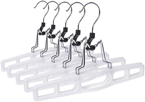 Quality Hangers 10 Pack Premium Skirt Hangers - Thin Space Saving Pant Hangers Set with Clamp, Shorts Hangers with Heavy Duty Locking Clasp, Multipurpose Jean Hangers Set - White