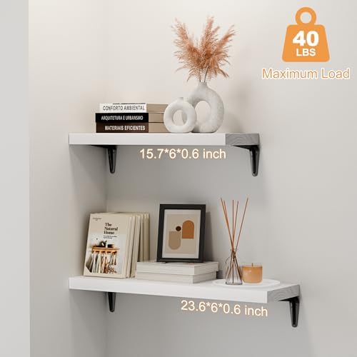 SKYSEN Floating Shelves for Wall Set of 6, 23.6in Wood Wall Shelf for Decor, Bathroom, Bedroom, Storage, Book,Kitchen, L
