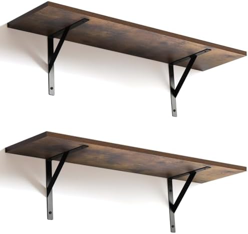 Tectocker-DOU 31.5" Long Floating Book Shelves for Wall, Heavy Duty, Brown