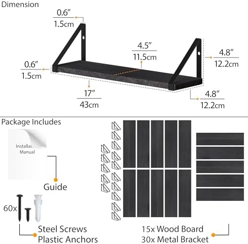 Wallniture Ponza 17'' x 4.5'' Floating Wall Shelf Bathroom, Small Wood Book Shelves for Wall Storage, Wall Mounted Shelf