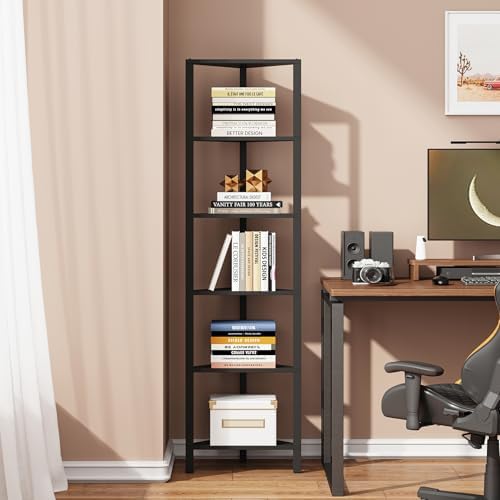 TUTOTAK Corner Shelf, 6-Tier Corner Bookshelf for Small Space