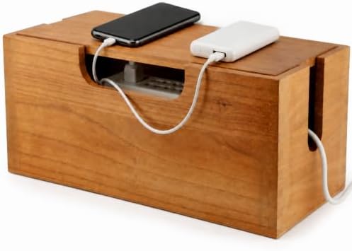 Wood Cable Management Box, Acacia Wood Cord Organizer