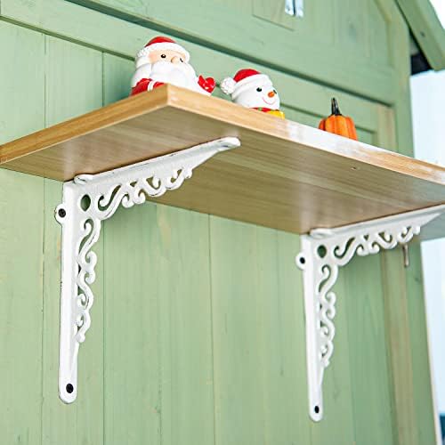 Sungmor Cast Iron Shelf Brackets - 90° Right Angle 2PC White & 7.3 Inch