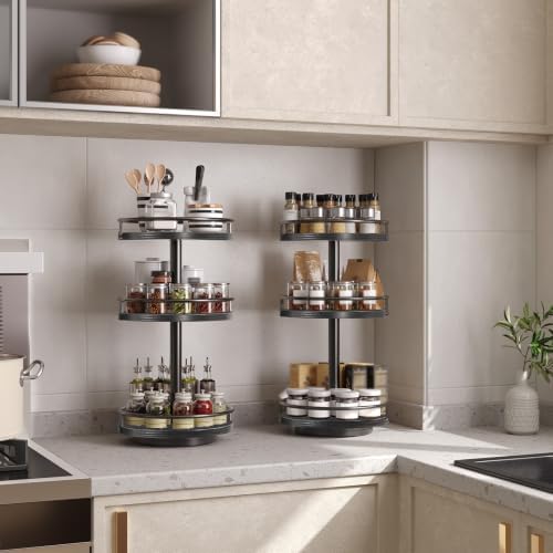HOOBRO Lazy Susan Organizer, Rotating Spice Rack, 3-Tier Organizer, Turntable Spice Rack, Vertical Storage Organizer, fo