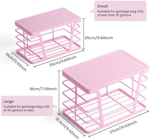 TIDIIABODE 2 Pack Pink Trash Bag Holder - Stackable Garbage Bag Dispenser with Bamboo Top, Kitchen Accessories & Decor, 