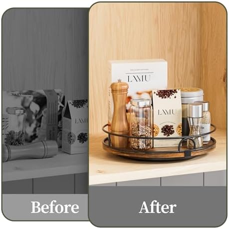 LAMU 9'' Rotating Lazy Susan Organizer, Wooden Lazy Susan Turntable