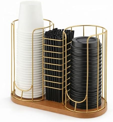 Geelin 18oz Adjustable Coffee Cup Dispenser with Wooden Base, Cup and Lid Holder, Cups Holder Organizer for Coffee Pod S