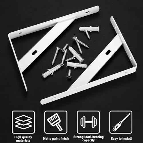 8Pcs White Heavy Duty L Floating Shelf Brackets,Wall Mount Supports 3.7x6in